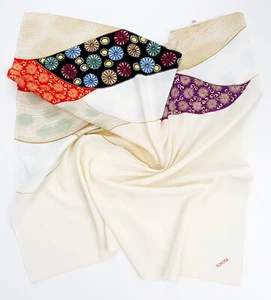 TOYOTA JAPÓN Seda Crepe Foulard Cuadrado Bufanda Carre Floral Onda Crema 28" 70cm - Imagen 1 de 6