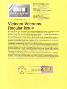 #7924 15c Vietnam Veterans Stamp #1802 USPS Souvenir Page - Picture 1 of 1