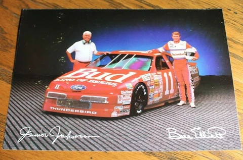Junior Johnson Bill Elliott Budweiser 11 1992 93 Ford Thunderbird Postcard Cover