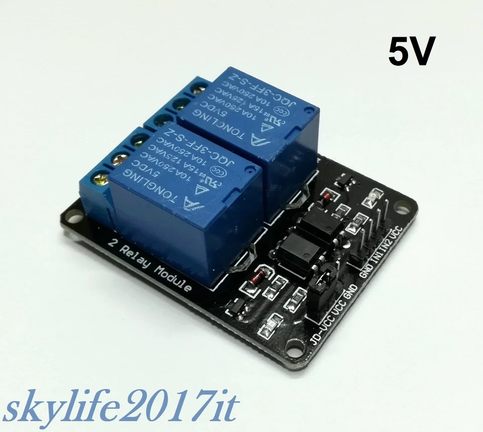 Modulo scheda 2 Relè 5Vdc relay 2 canali con led PIC arduino shield - Immagine 1 di 1