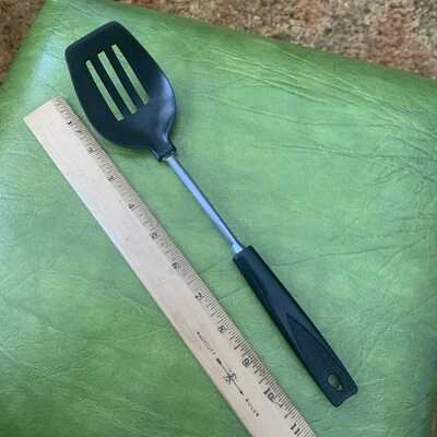 Vintage Ekco Black Nylon Slotted Serving Spoon Plastic Handle Corn Cob Design - Image 1 of 4