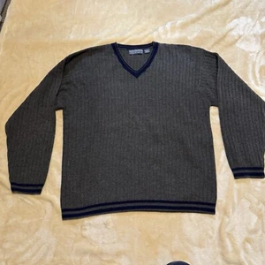 Structure Urban Wear 100% Lambs Wool Mens Size XL Sweater Pullover Green w/Blue - Picture 1 of 7