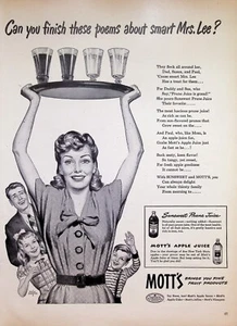 Vintage 1940er Printwerbung ~ Mott's Apple Juice ~ Sunsweet Prune Juice - Bild 1 von 1
