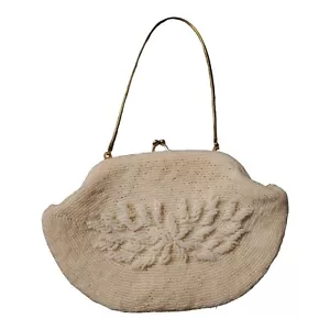 Vtg Off White Hand Beaded Formal Clutch Purse, Bridal and Evening Wear Hong Kong - Picture 1 of 8
