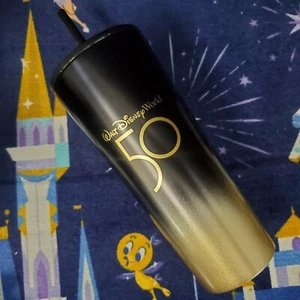 2021 Disney World Parks Starbucks Tumbler 50th Anniversary Black & Gold Luxe New - Bild 1 von 2