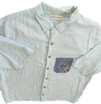 Caribbean Men's Short Sleeve Button Up Shirt Large Floral Bohemian Green Modal - Image 1 of 4