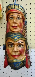 Aztec Warrior Mexican Mask Hand Carved 2-Headed Carving Figure Folk Art Vintage - Picture 1 of 12