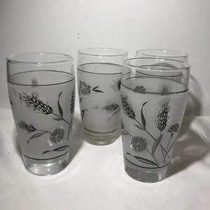 MCM Vintage Libbey Silver Leaf Wheat Frosted 10 oz. Glass Tumblers -Set/4 EUC - Picture 1 of 6