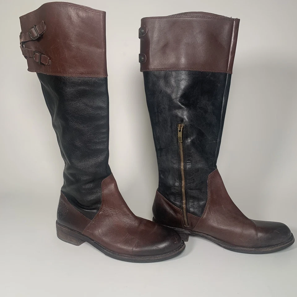 Vince Camuto Tall Riding Boots Woman’s Size 8B Zip Leather Black Brown - Image 1 of 4
