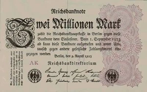 1923 Germany Weimar Republic Hyper Inflation 2.000.000 Mark Banknote - Picture 1 of 1