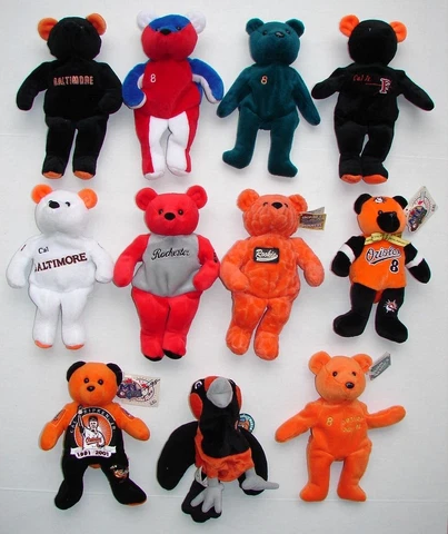 11 lot - MLB Cal Ripken Jr Baltimore Orioles VTG Plush Bears Asst Brands Beanie Cover