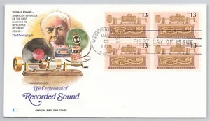 First Day Cover Scott's #1705 Thomas Edison Sound Recording 1977 4 Stamp - Picture 1 of 2