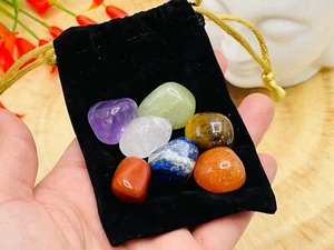 7 Chakra Stone Set with Velvet Pouch, Assorted Healing Crystals Tumbled Gemstone - Picture 1 of 6