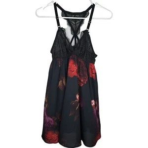 Cacique Intimates Black Lace Babydoll Floral 2-Piece Thong Chemise Negligee New - Picture 1 of 6