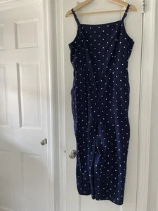 Old Navy Women’s Cami Smocked Wide Leg Jumpsuit Navy Blue White Polka Dots Sz L - Picture 1 of 17