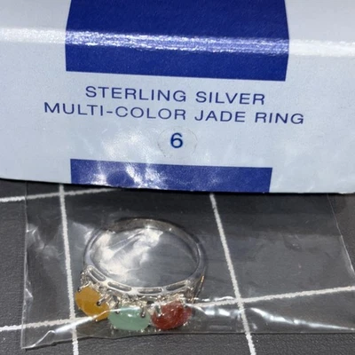NEW SEALED AVON 925 STERLING SILVER MULTICOLOR JADE RING SIZE 6 - Image 1 of 4