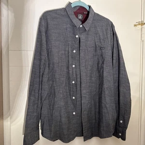 Volcom Button Up Shirt Men Large Long Sleeve Classic Fit Gray 100% Cotton - Picture 1 of 11