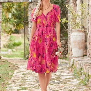 Sundance | Cressida Day Midikleid in Hot Pink/Gelb Blumenprint Gr. Large - Bild 1 von 8