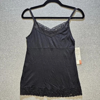 Elle Top Feminino XS Preto Cami Acabamento de Renda Alça Ajustável Algodão Pima Modal NOVO - Imagem 1 de 4