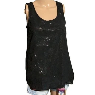 Forever 21 Womens Tank Top Sheer Over Silver Sequins Sleeveless Black Small - Image 1 of 4