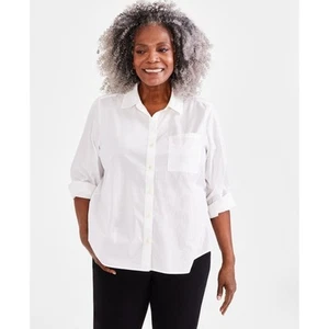 Style & Co Webshirt Damen 1X Weiß Knopfleiste Oberteil Langarm Neu mit Etikett - Bild 1 von 10