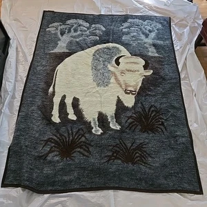 Biederlack Buffalo Throw Reversible Blanket White Buffalo 59x74.5" West Germany  - Picture 1 of 4
