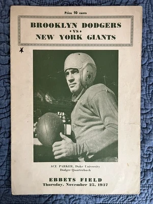 1937 Brooklyn Dodgers vs New York Giants football program/Ace Parker cover!! - Image 1 of 4