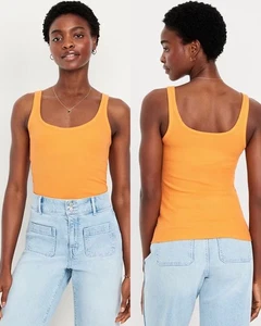 Camiseta sin mangas Old Navy para mujer de primera capa acanalada con cuello redondo naranja talla mediana - Imagen 1 de 4