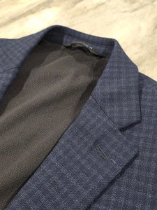 44R Men's Jos. A. Bank Blazer Checker Blue Tailored Travel Tech Wool Sport Sport - Picture 1 of 10