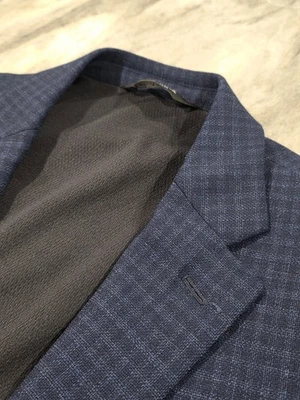 44R Men's Jos. A. Bank Blazer Checker Blue Tailored Travel Tech Wool Sport Sport - Image 1 of 4