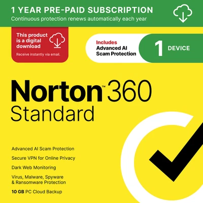 Norton 360 Standard | 1 Device | Direct from Norton | Digital Download - Image 1 of 4