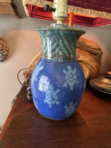 Tait Studio Pottery Table Lamp blues and green Batik-like Turtles Vermont USA 9” - Picture 1 of 9