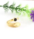 Tiny Black Onyx  Leaf Open Ring Gold Plated Statement Ring Adjustable Ring