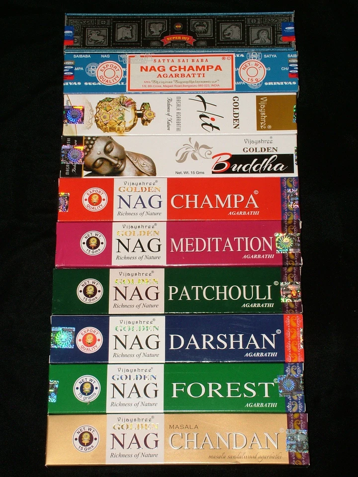 INCENSO BASTONCINI GOLDEN NAG CHAMPA MEDITATION BUDDHA PATCHOULI CHANDAN INDIA - Immagine 1 di 1