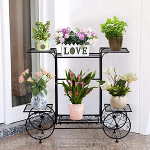 Extra Large Metal Flower Cart Pot Rack Plant Display Stand Holder Home Decor - Picture 1 of 12