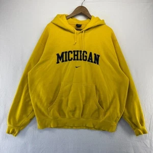 Vintage Michigan Sweatshirt Men's XL Yellow Nike Hoodie Center Swoosh Spellout - Picture 1 of 14
