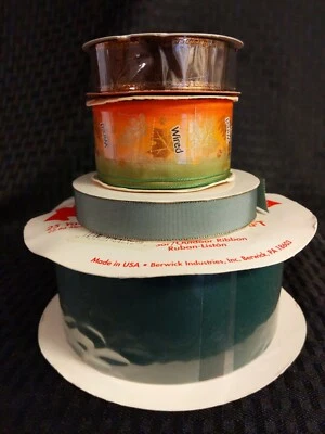 A Variety of Four Spools Ribbon, Two Wire-Edged, Total 36 Yards Fall Motif - Image 1 of 4