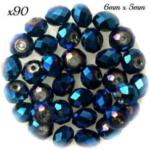 6x5mm Blue AB Faceted Rondelle Metallic Crystal Glass Spacer Beads Hole 1mm - Picture 1 of 1