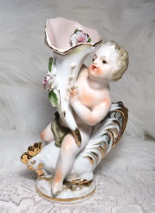 ANTIQUE/VINTAGE CAMILLE NAUDOT BABY CHILD CHERUB WITH HORN VASE RIDING ROOSTER - Picture 1 of 19