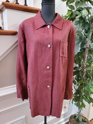 Harve Benard Women's Maroon 100% Linen Collared Long Sleeve Long Coat Size 22W - Image 1 of 4