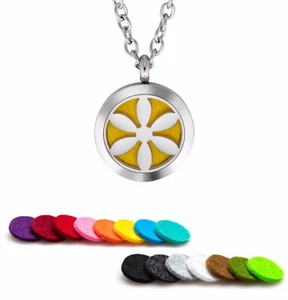 Essential Oil Diffuser Necklace Pendant Stainless Steel Aromatherapy Magnolia - Picture 1 of 2