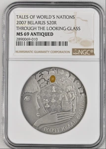 20 ROUBLES 2007 BELARUS THROUGH THE LOOKING-GLASS SILVER UNC NGC MS69 - Picture 1 of 4