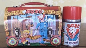Rare Vintage 1963 Bozo the Clown Metal Dome Lunchbox with Thermos by Aladdin USA - Picture 1 of 10