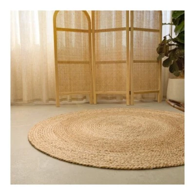 Rug Jute Round 100% Farmhouse Natural Jute Reversible Braided Modern Rustic Look - Image 1 of 4