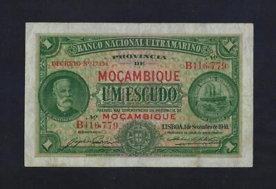 Portugal PORTUGUESE Mozambique 1 Escudos 1941 P-81 VF - Image 1 of 2