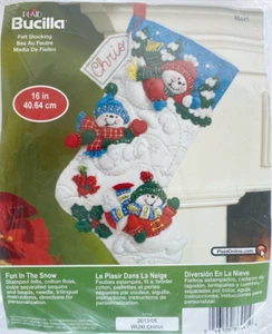 Bucilla Embellished Felt Stocking Kit Fun in the Snow Snowmen Christmas New - Picture 1 of 6