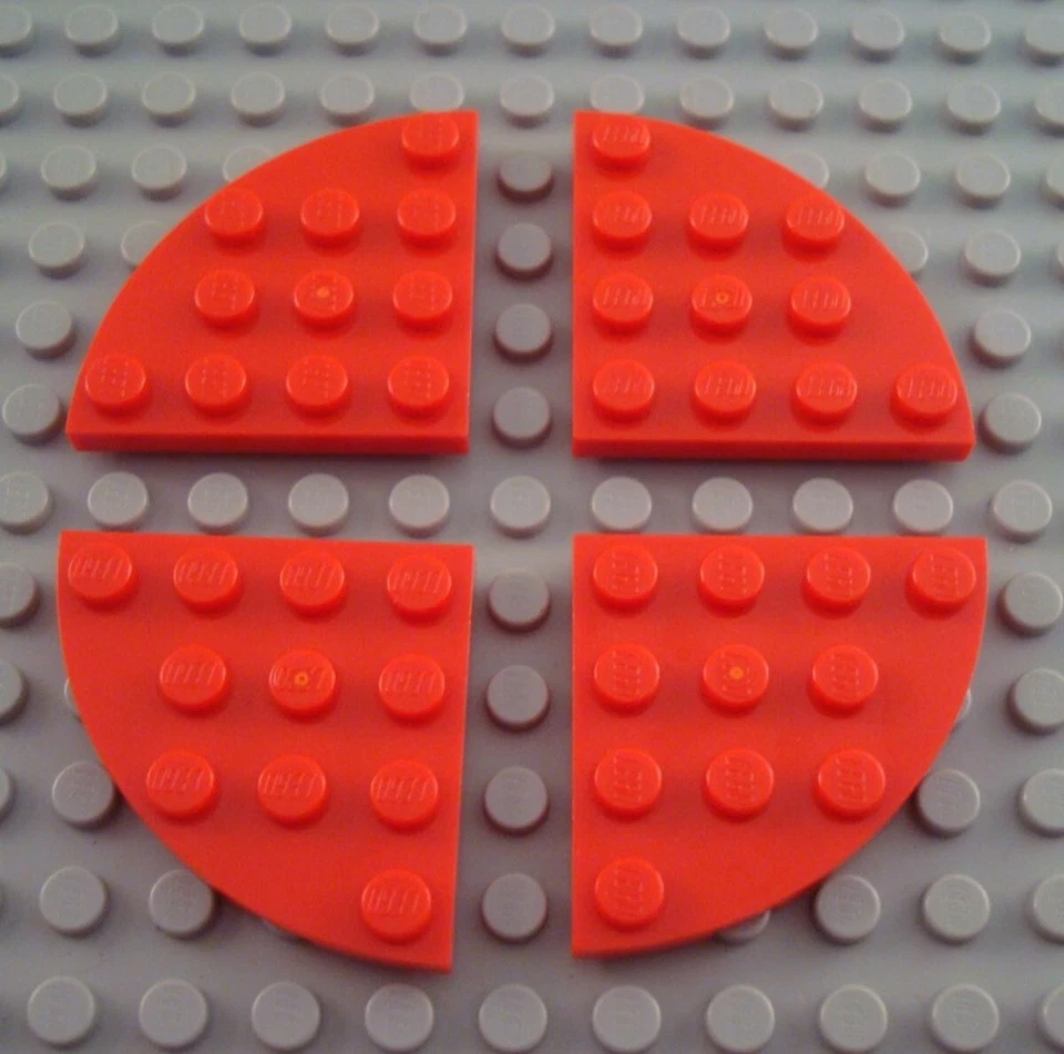 LEGO Lot of 4 Red 4x4 Rounded Corner Flat Building Plates - Image 1 of 1