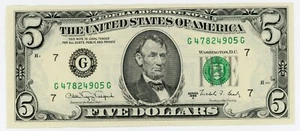 1988 A $5 Five Dollar Federal Reserve Note, Chicago, CU - Picture 1 of 2