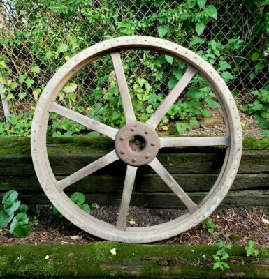 Antique Wood Wagon Wheel Rustic Farm Primitive Country Farmhouse Decor Table 44" - Image 1 of 4