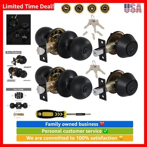 2 Sets All Keyed Same Entry Knobs&Single Cylinder Deadbolt for Exterior Front... - Picture 1 of 8